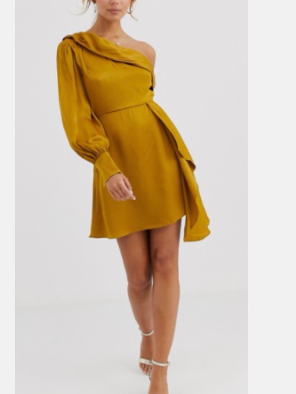 Ever New Mustard One-Shoulder Satin Dress